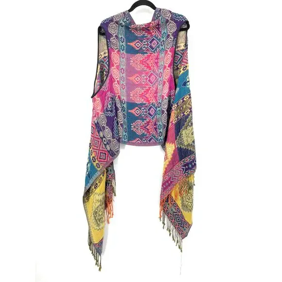 Unbranded Multicolor Tribal Print Woven Vest Womens One Size Waterfall Front - Picture 2 of 5